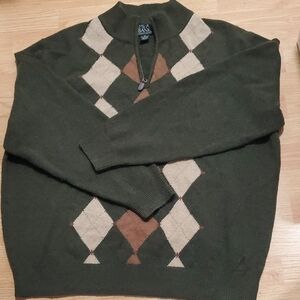 Jos. A. Bank Dark Green Sweater with Beige Brown Accents Size XL Lambswool
